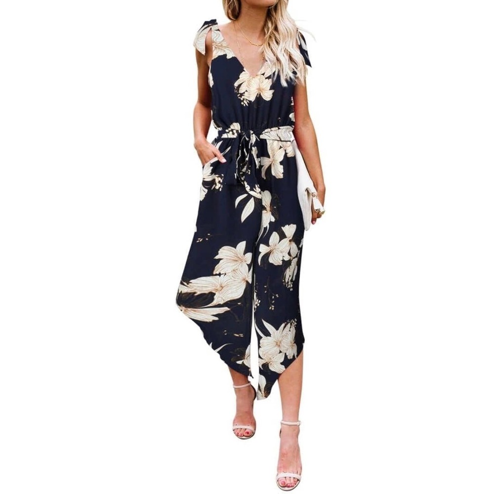 BELONGSCI Women‎ Jumpsuit Sleeveless Shoulder V-Neck Long Romper